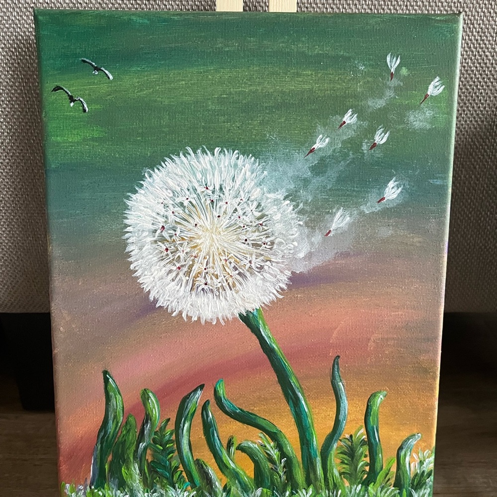 Dandelion Canvas Art in Green and White